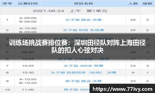 训练场挑战赛排位赛：深圳田径队对阵上海田径队的扣人心弦对决
